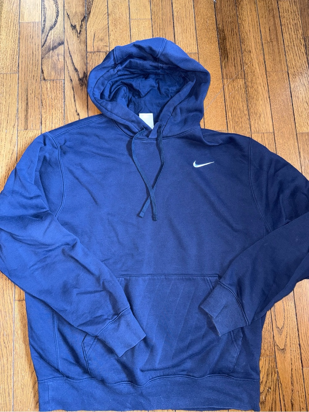 Nike Navy Blue Pullover Hoodie with White Swoosh